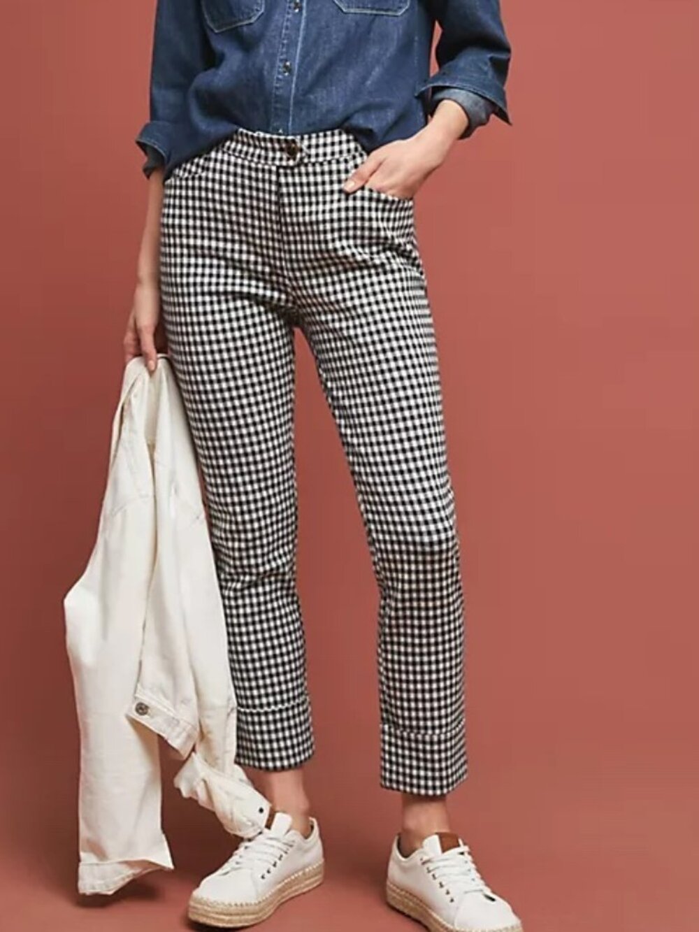 Anthropologie The Essential Crop Black and White Gingham Check Pants